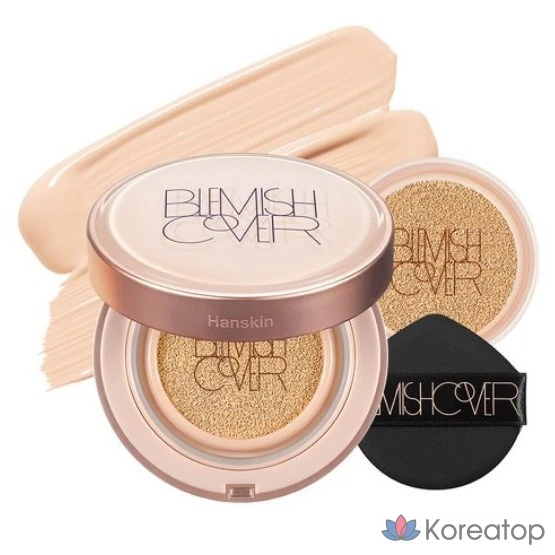 Тональный крем-кушон HANSKIN Semi-Matte Blemish Cover Conceal Cushion Foundation, основной продукт 11 г + сменный блок 11 г, крем № 21, 1 шт.