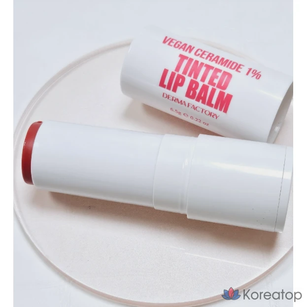 Derma Factory EDLP Веганский тонирующий бальзам для губ с керамидами 1%, 6,5 г, розовый бальзам для губ и щек, 1 шт.