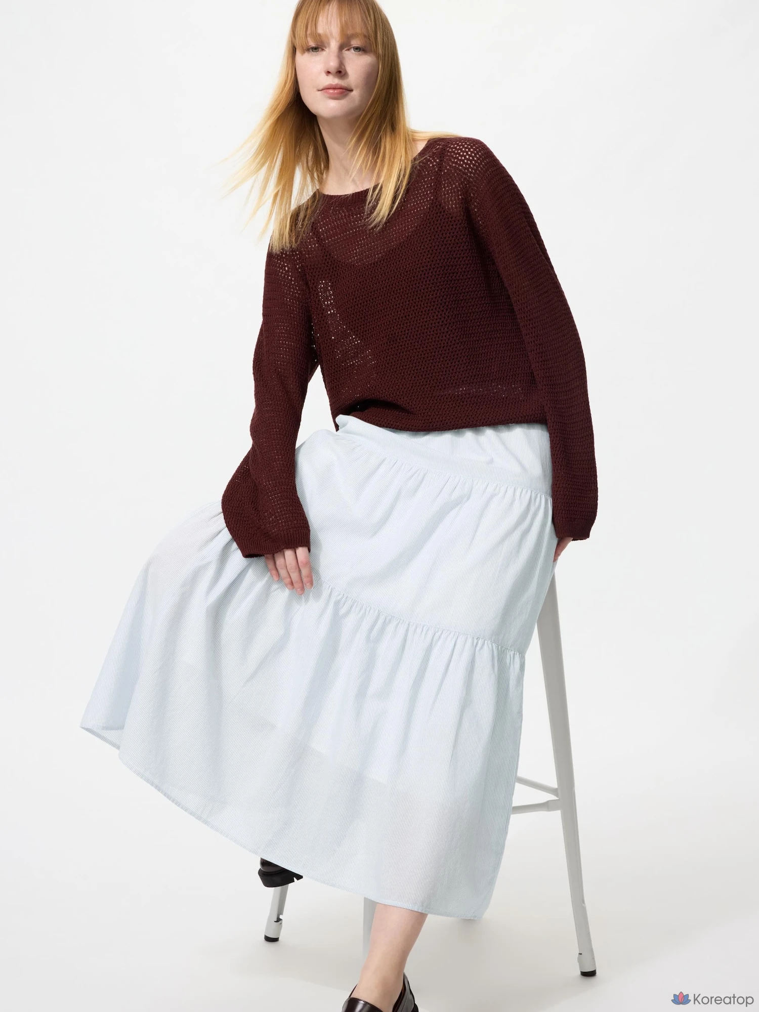 Юбка-макси Uniqlo Tiered Maxi Skirt, в полоску, длина 87-91 см