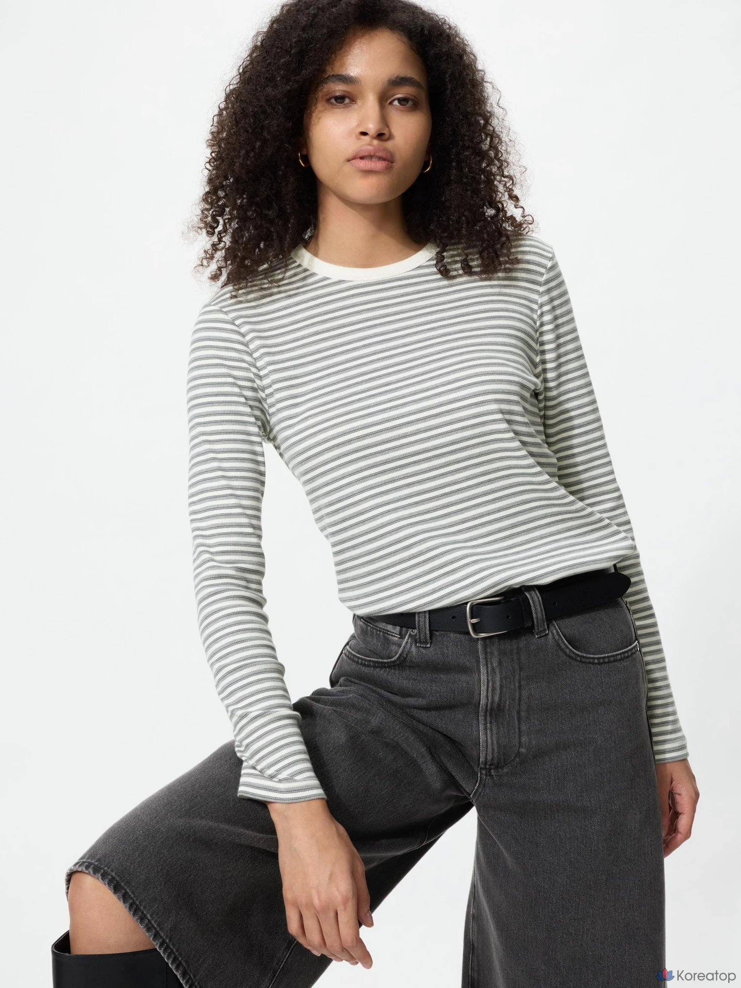 Лонгслив Uniqlo Soft Rib T, в полоску