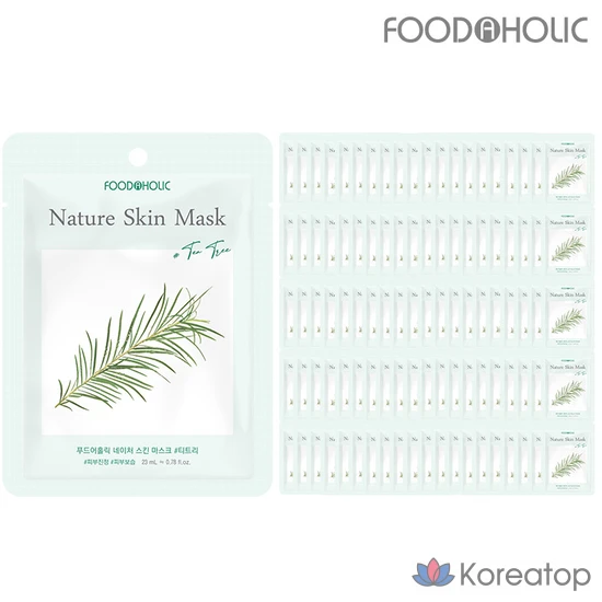 Набор масок для лица FoodaHolic Nature Skin с маслом чайного дерева, 100 листов, 1 комплект.