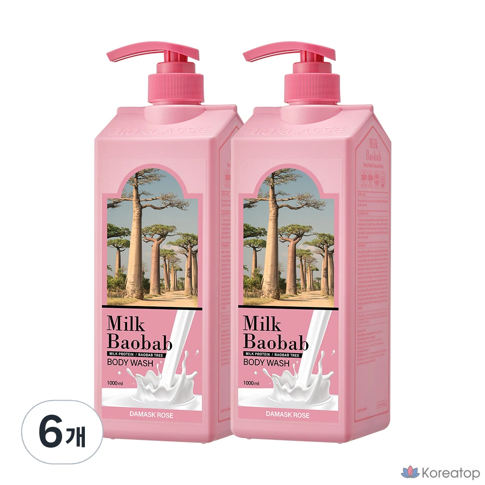 Гель для душа Milk Baobab с ароматом дамасской розы, 1 л, упаковка из 6 штук.