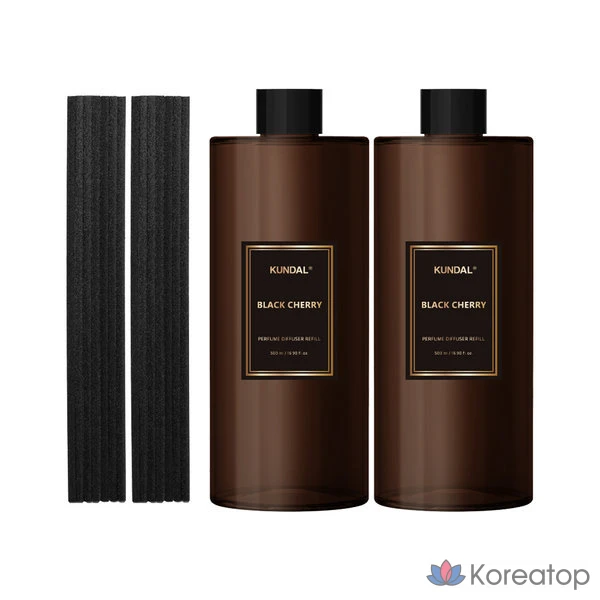 Сменный блок для парфюмерного диффузора Kundal, 500 мл, набор из 2 предметов, аромат «Черная вишня», 1 комплект.