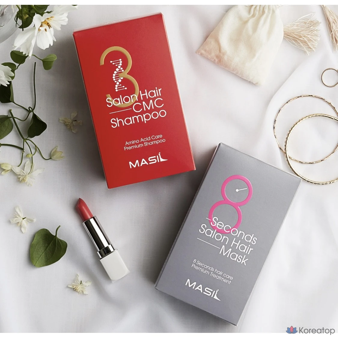 Набор для домашнего ухода за волосами Masil Salon Hair 38: шампунь CMC 300 мл + салонная маска для волос 8-Second 200 мл + стик 8 мл * 4 шт., 1 шт.