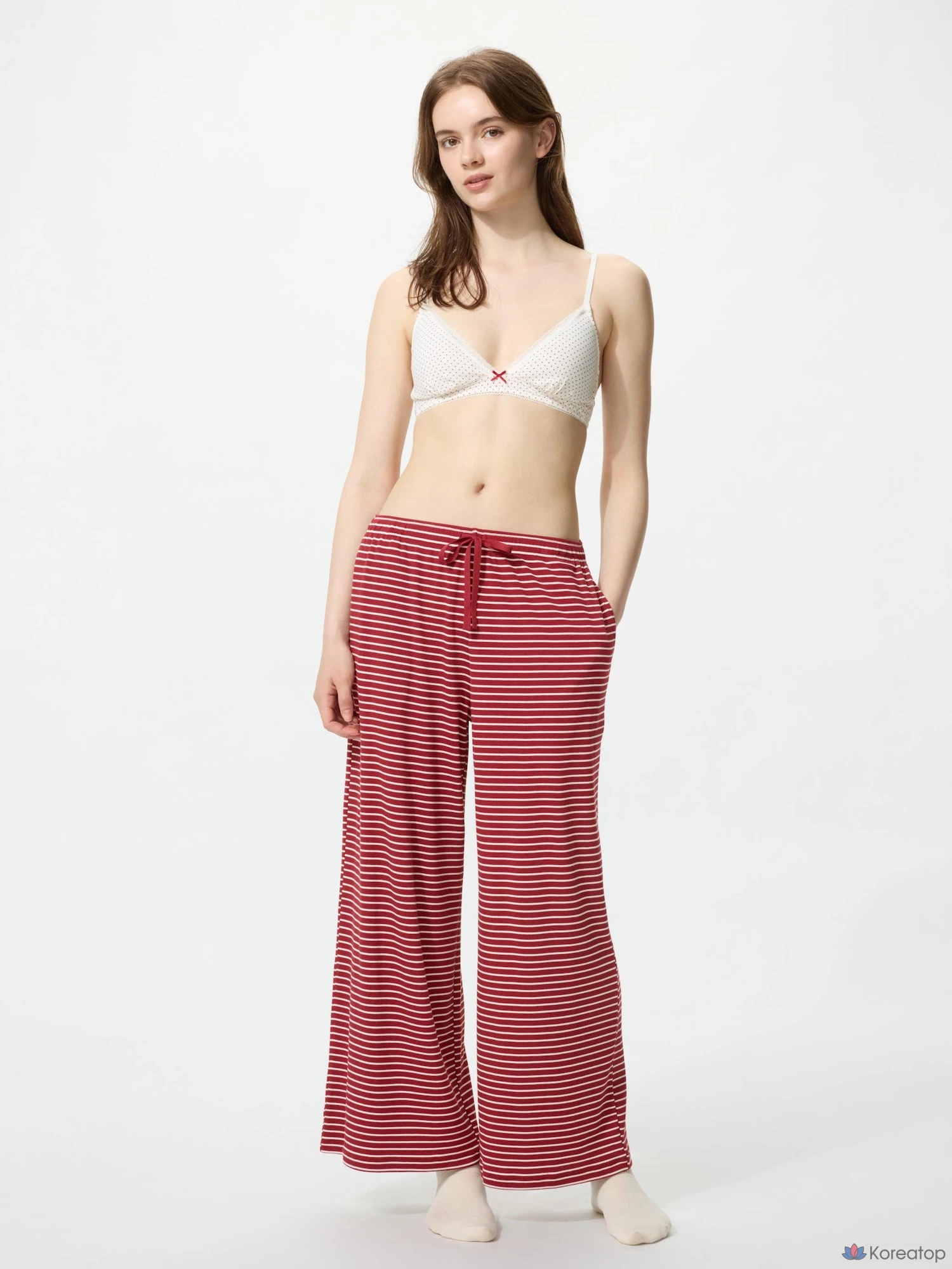 Брюки Uniqlo Rib Wide Easy Pants, в полоску