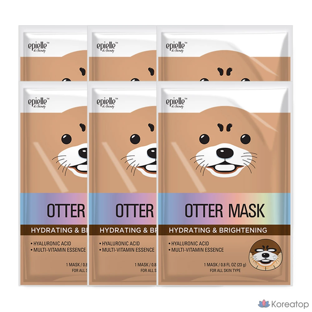 Набор из 6 масок для лица Epielle Character Moisture &amp; Tone-Up Otter Animal Mask, 1 упаковка, 6 штук.