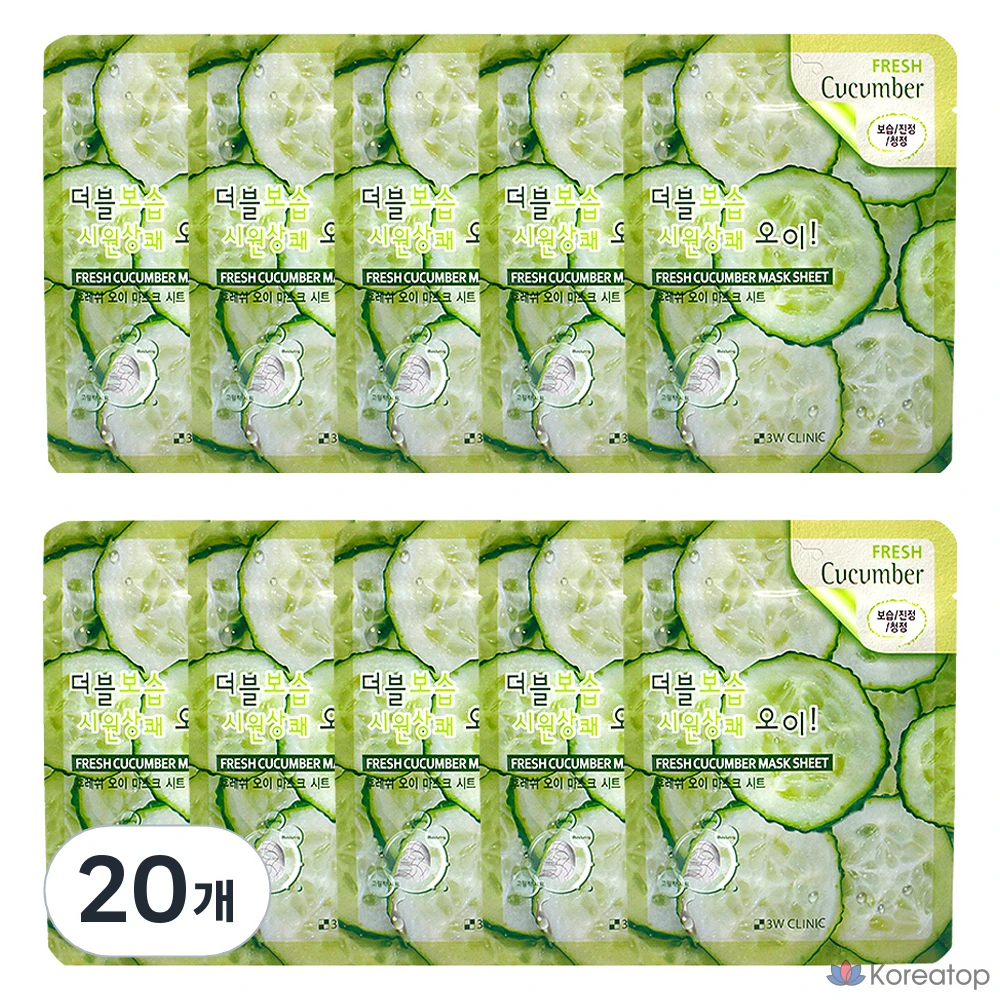 Тканевая маска для лица 3W Clinic Fresh Cucumber Mask, 1 упаковка, 20 листов