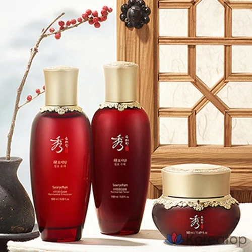 Набор Sooryehan Hyobidam: ферментированный крем для глаз 50 мл + экстракт древесного сока 20 мл + молочко 20 мл + массажер, 1 шт.