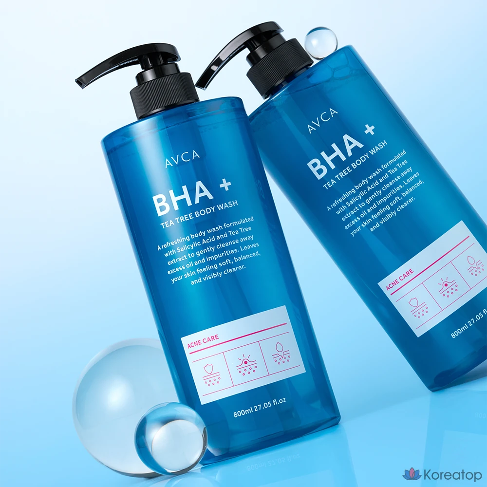 Гель для душа AVCA Baha Plus с маслом чайного дерева для ухода за кожей при акне, 1 шт., 800 мл