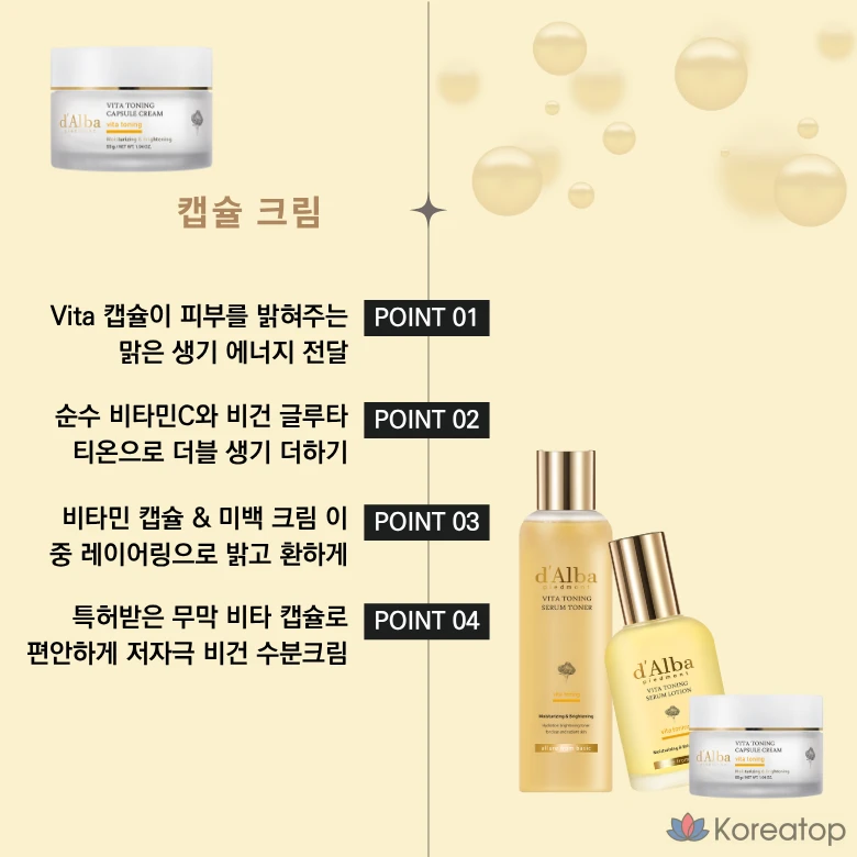 Базовый набор D'alba Vita Toning из 3 предметов: сыворотка-тоник 180 мл + сыворотка-лосьон 100 мл + капсульный крем 55 г, 1 шт.