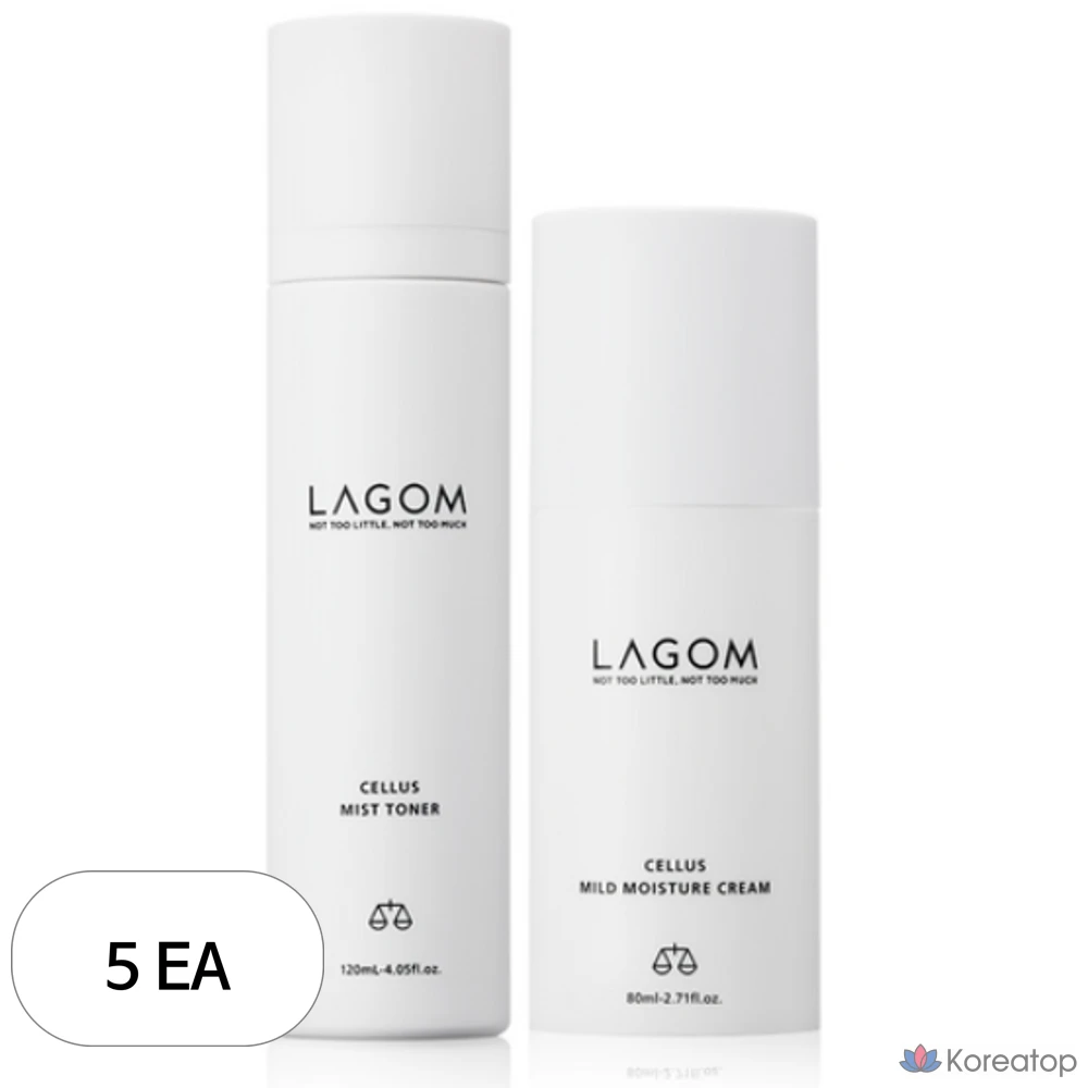 Набор из 5 комплектов: тоник-спрей Lagom Low-Irritation Care Cellus Mist Toner 120 мл + увлажняющий крем Mild Moisture Cream 80 мл.