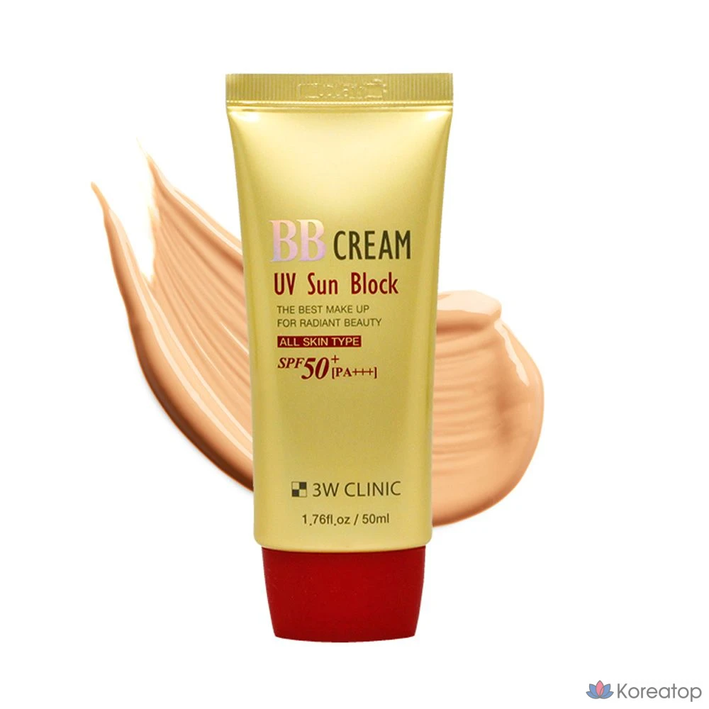 3W Clinic UV Sunblock BB Cream SPF50+ PA+++ Солнцезащитный крем, 1 шт.