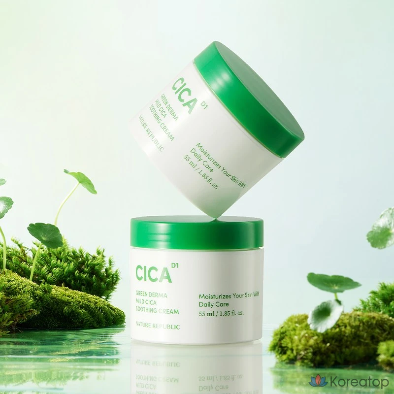 Успокаивающий крем Nature Republic Green Derma Mild Cica, 55 мл (2 шт.), 9 мл (1 набор).