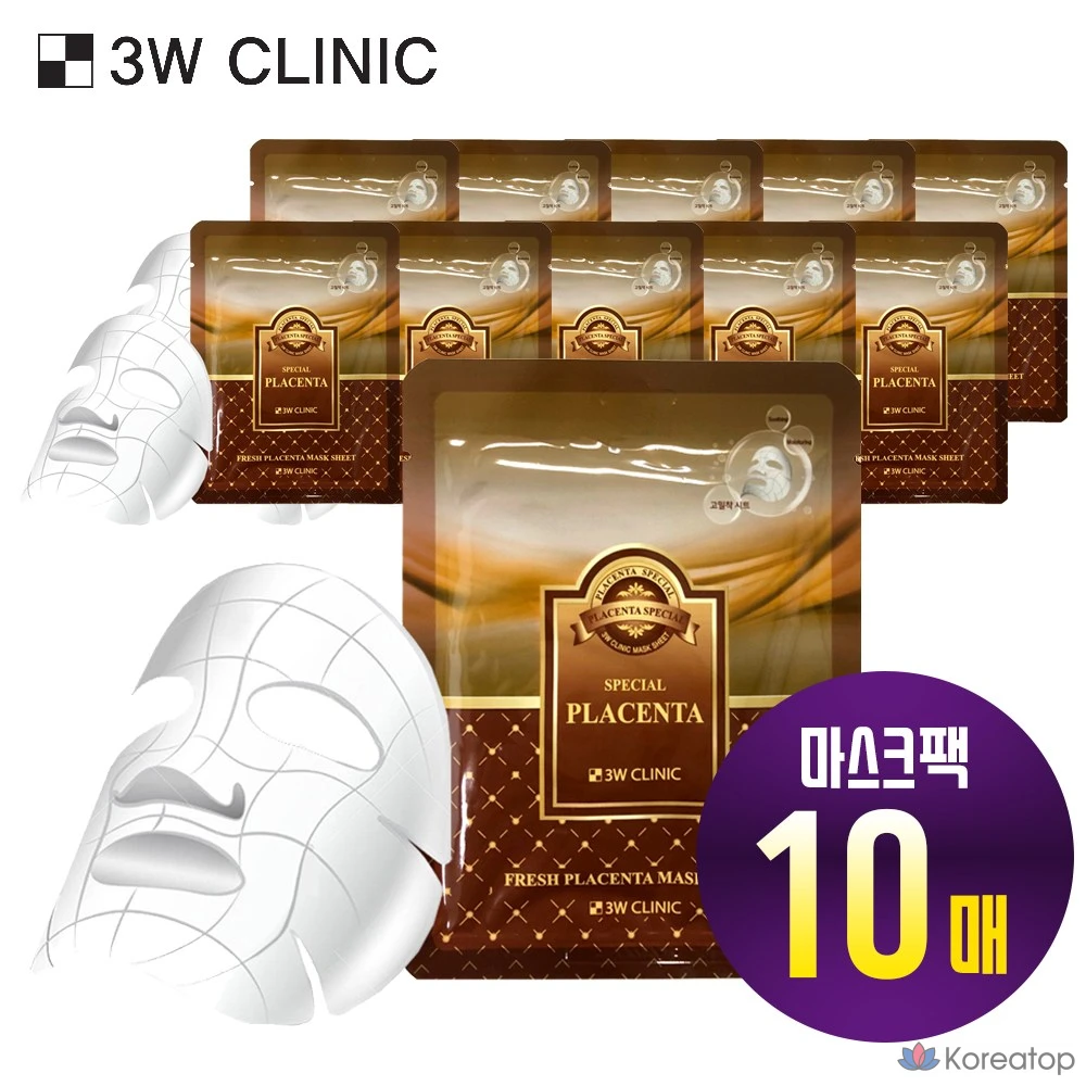 3W Clinic Fresh Mask Sheet Placenta, 10 штук, 1 упаковка