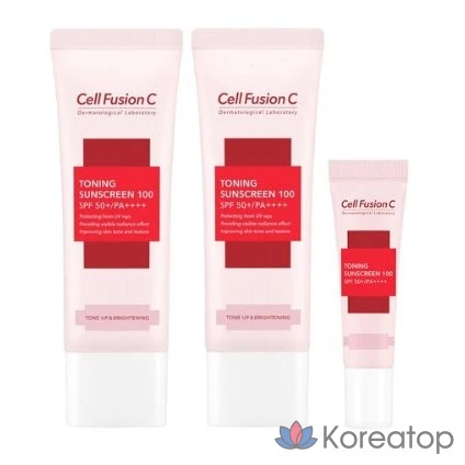 Солнцезащитный тонирующий крем Cell Fusion C 100 SPF50+ PA++++, набор из 45 мл + 45 мл + 10 мл, 2 набора.