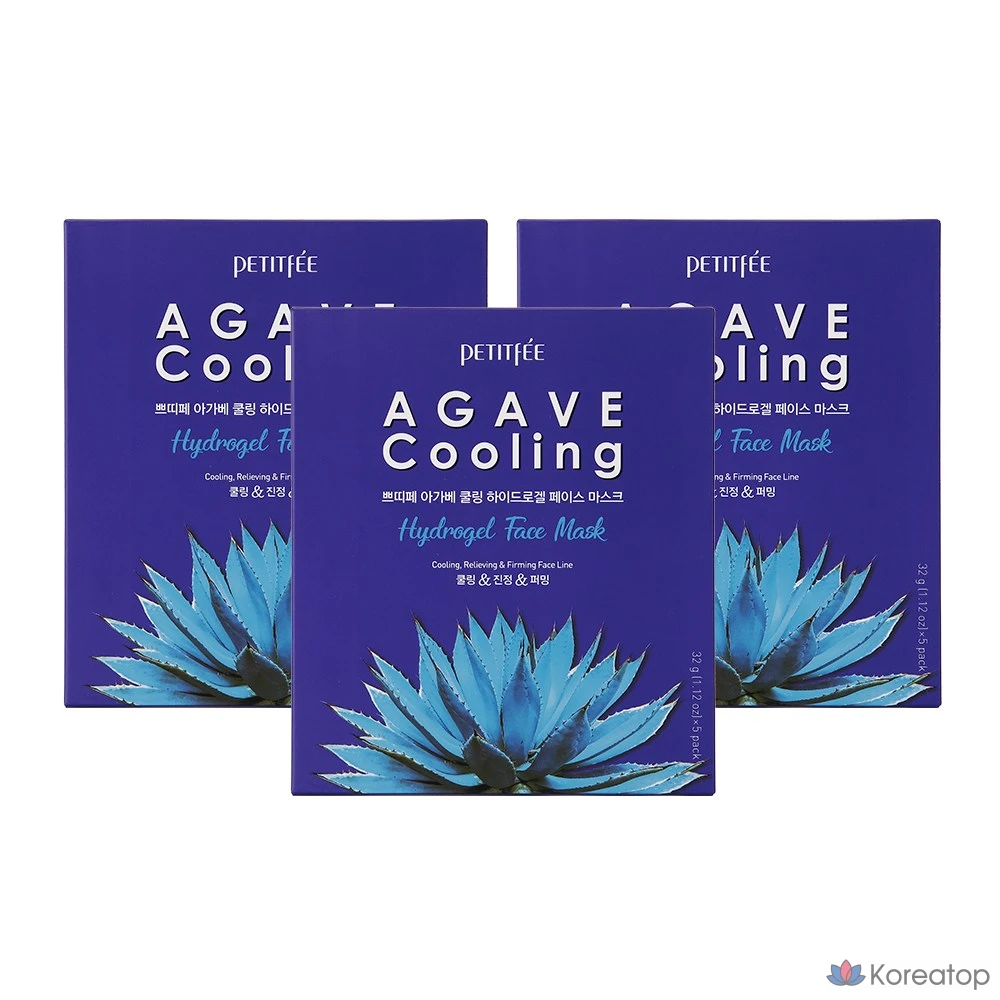 [Petitfee] Охлаждающая гидрогелевая маска для лица с агавой, 1+1+1, 3 штуки, 5 штук