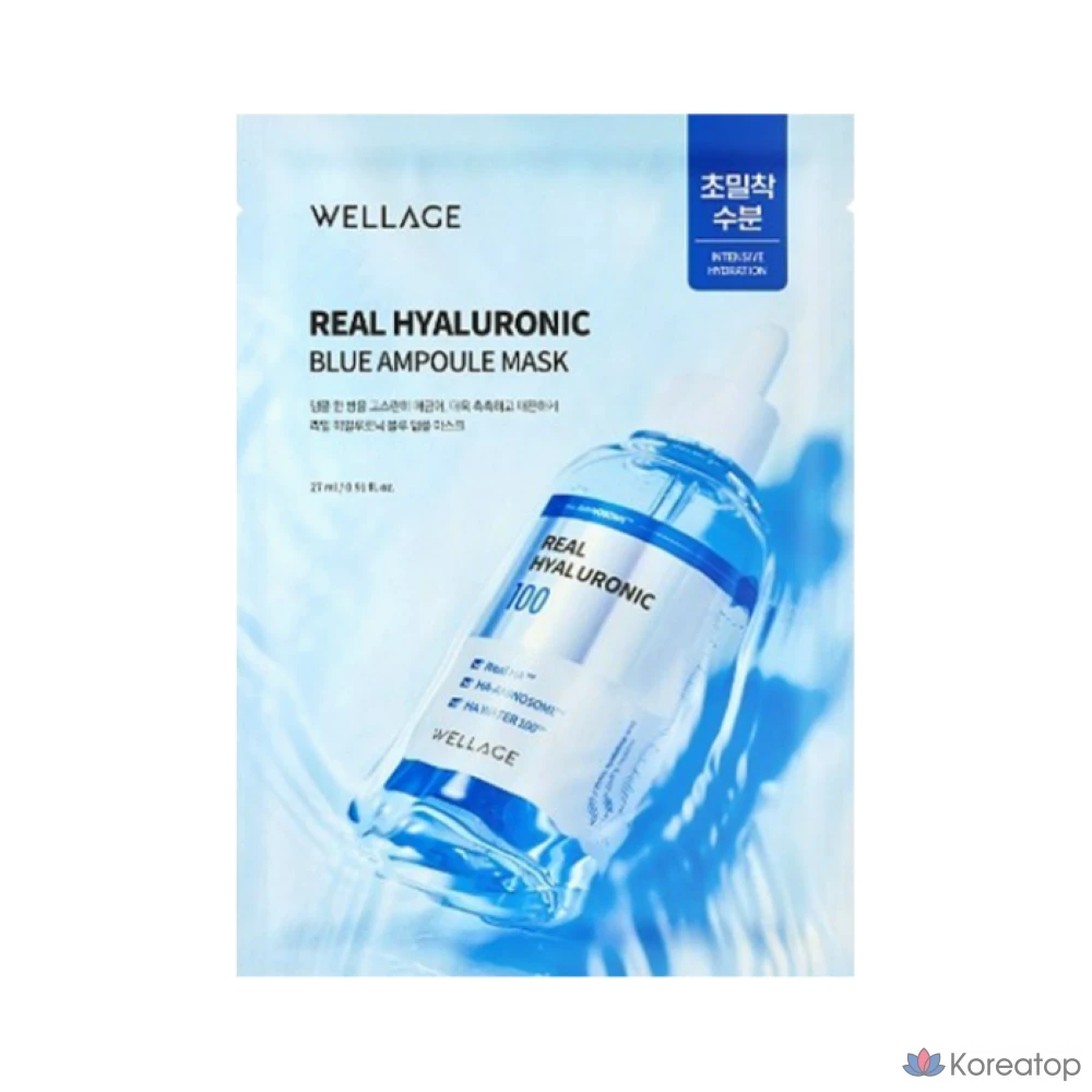 Маска-ампула WELLAGE Real Hyaluronic Blue Ultra-Adhesive, 1 лист