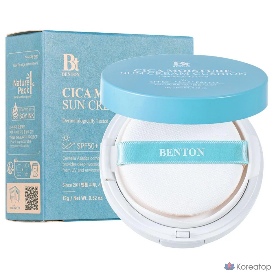 Benton Cica Moisture Family Tone-Up Sun Cushion SPF50+/PA++++, 1 шт., 15 г