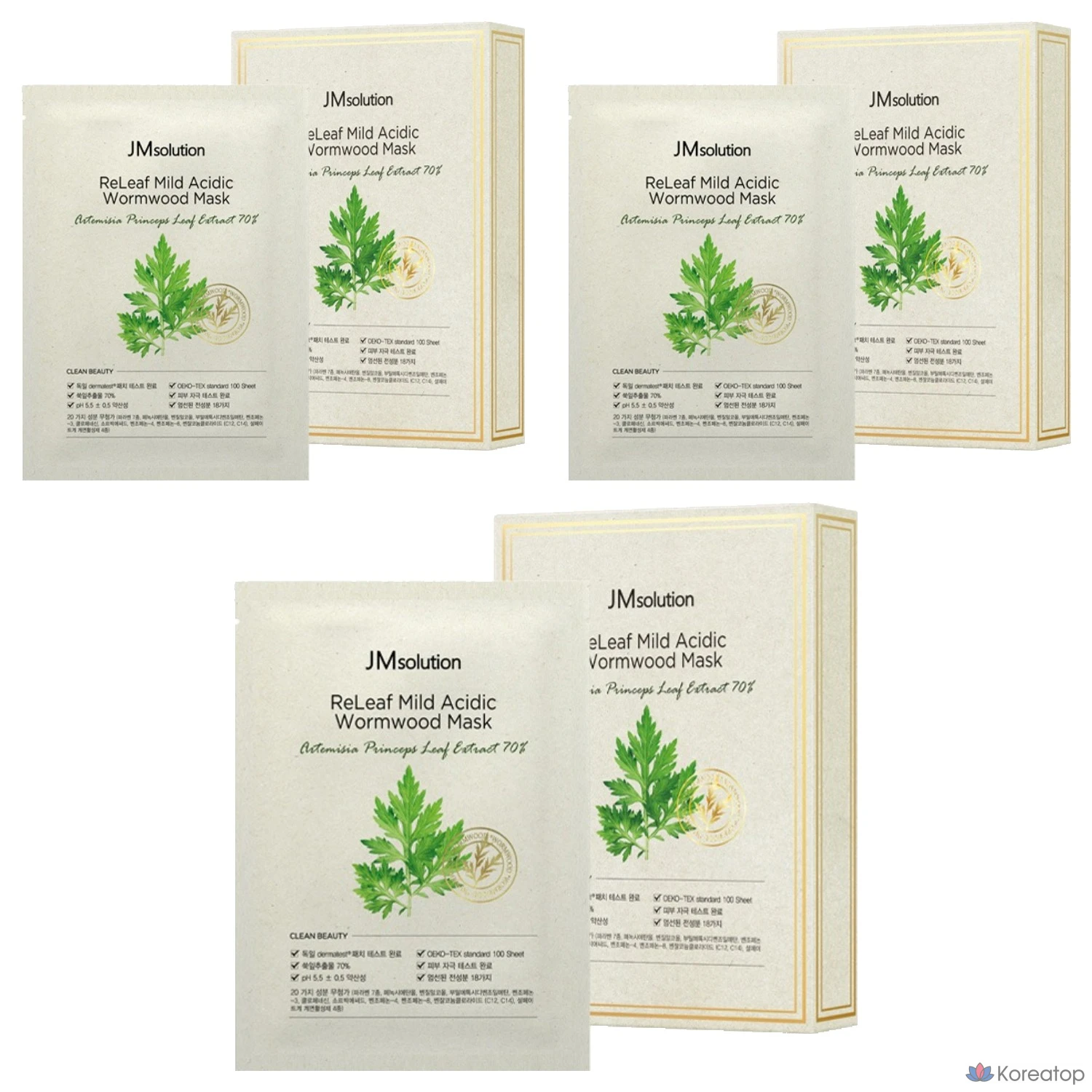 Маска для лица JM Solution Relief с умеренно кислым действием и экстрактом полыни, упаковка из 10 штук, упаковка из 3 штук.