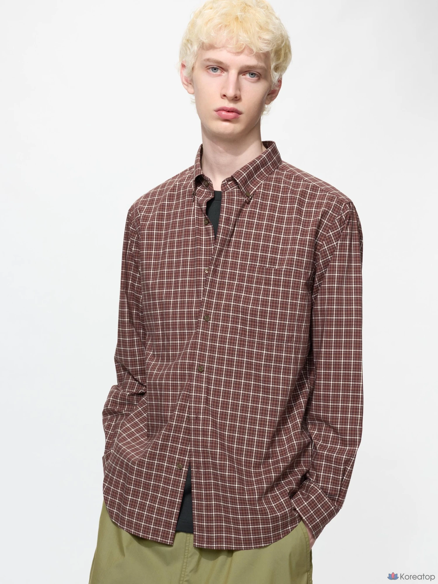Рубашка Uniqlo Broadcloth Shirt Button-Down Collar, в клетку C