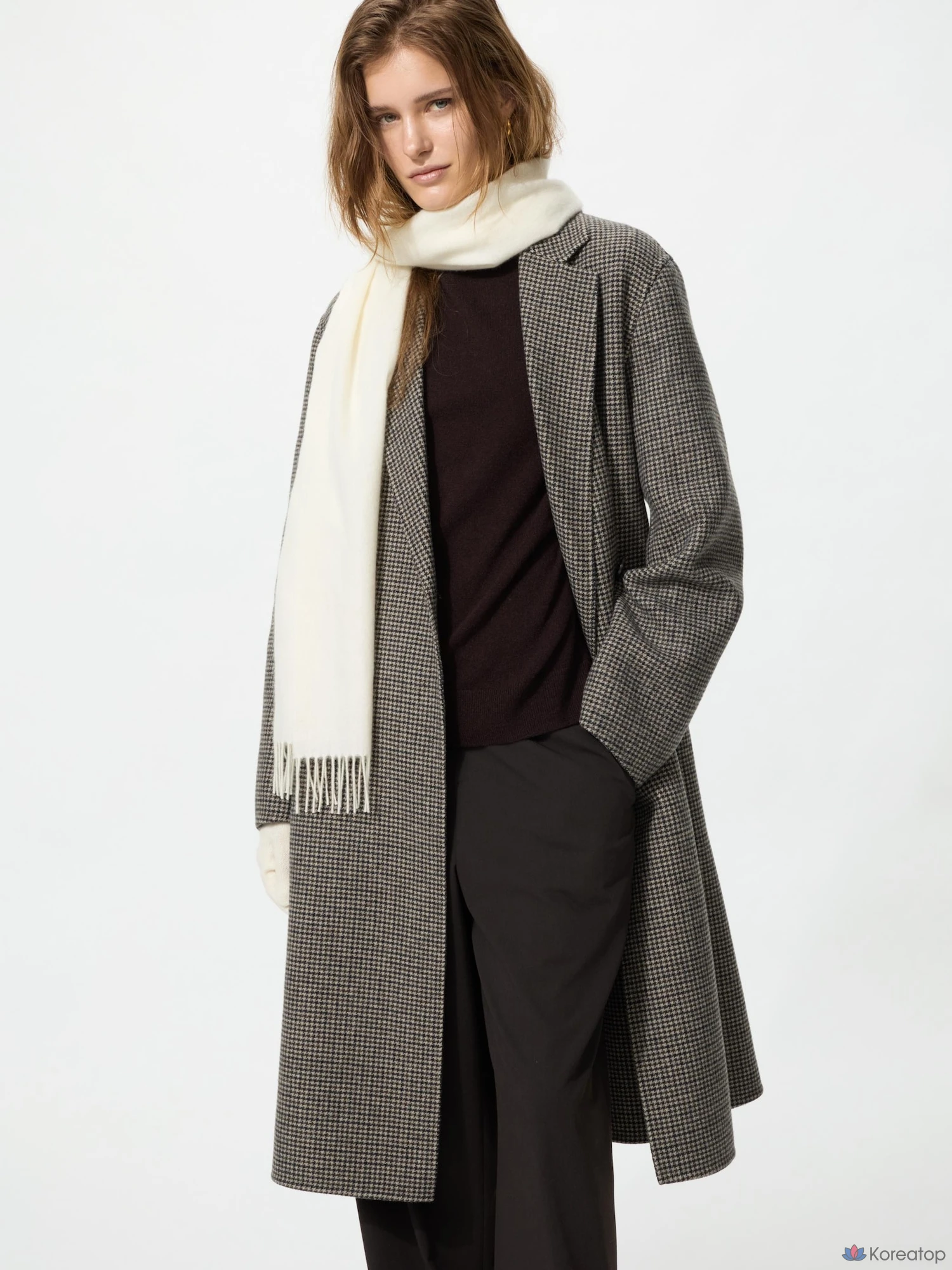 Пальто длинное Uniqlo Double Face Relax Long Coat, принт