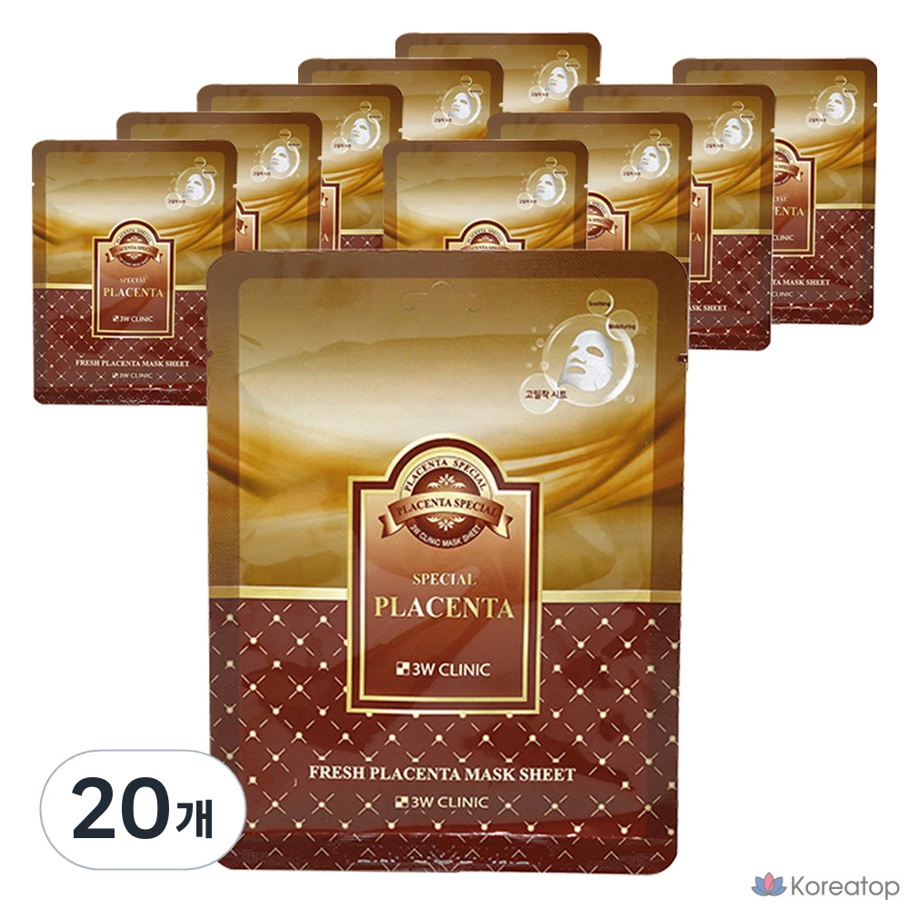 3W Clinic Fresh Mask Sheet Placenta, 20 листов, упаковка из 1 шт.