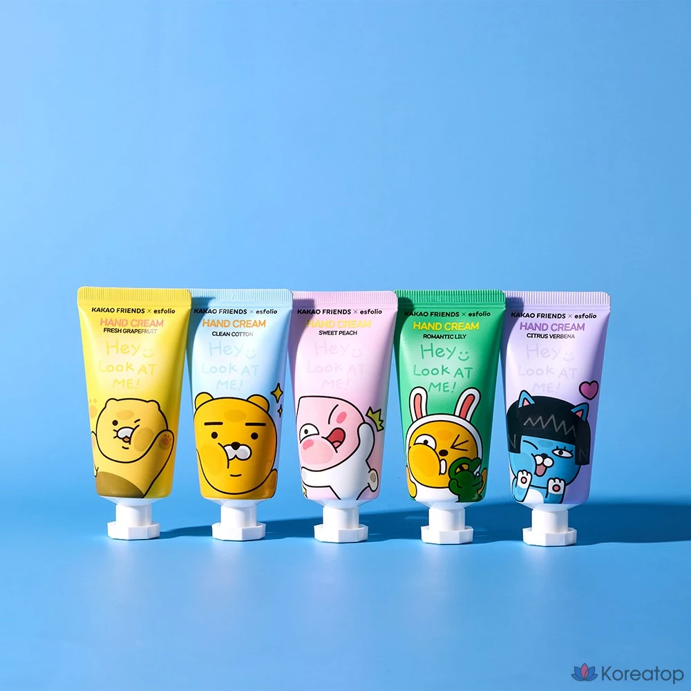 Набор из 5 кремов для рук Kakao Friends X Esfolio Look at Me (грейпфрут/чистый хлопок/сладкий персик/романтическая лилия/цитрусовая вербена), 1 набор