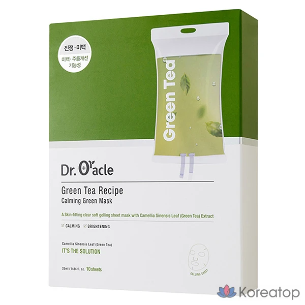 Успокаивающая зеленая маска для лица Dr.Oracle Green Tea Recipe, 25 мл, 10 штук в упаковке.