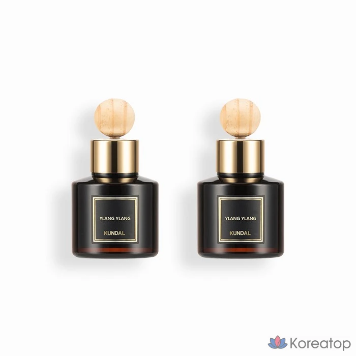 Автомобильный диффузор для духов Kundal, 75 мл x 2 шт., 2 деревянные палочки-шарика, аромат иланг-иланга, 1 шт.