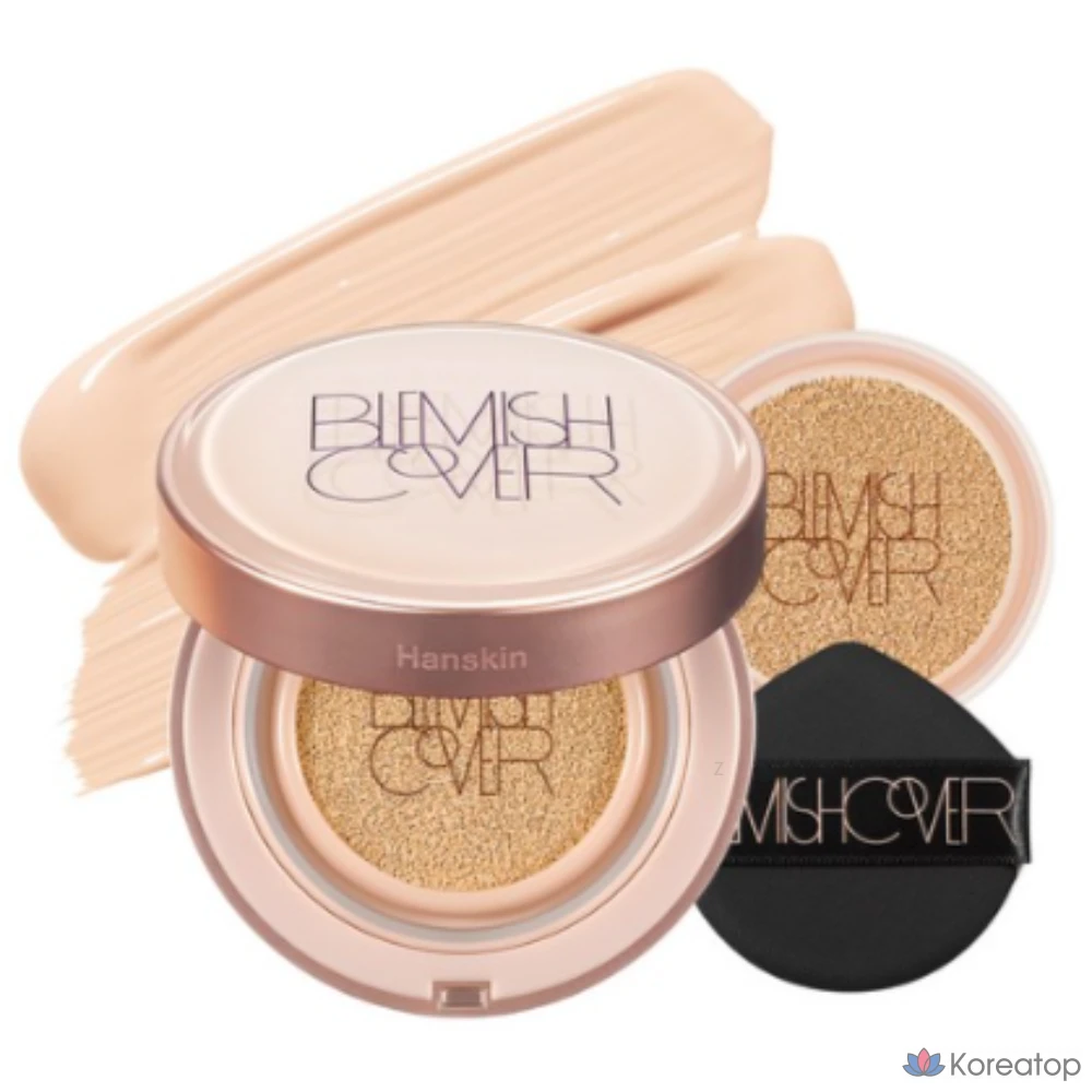 Тональный крем-кушон HANSKIN Semi-Matte Blemish Cover Conceal Cushion Foundation, основной продукт 11 г + сменный блок 11 г, № 21 (кремовый), 1 шт.