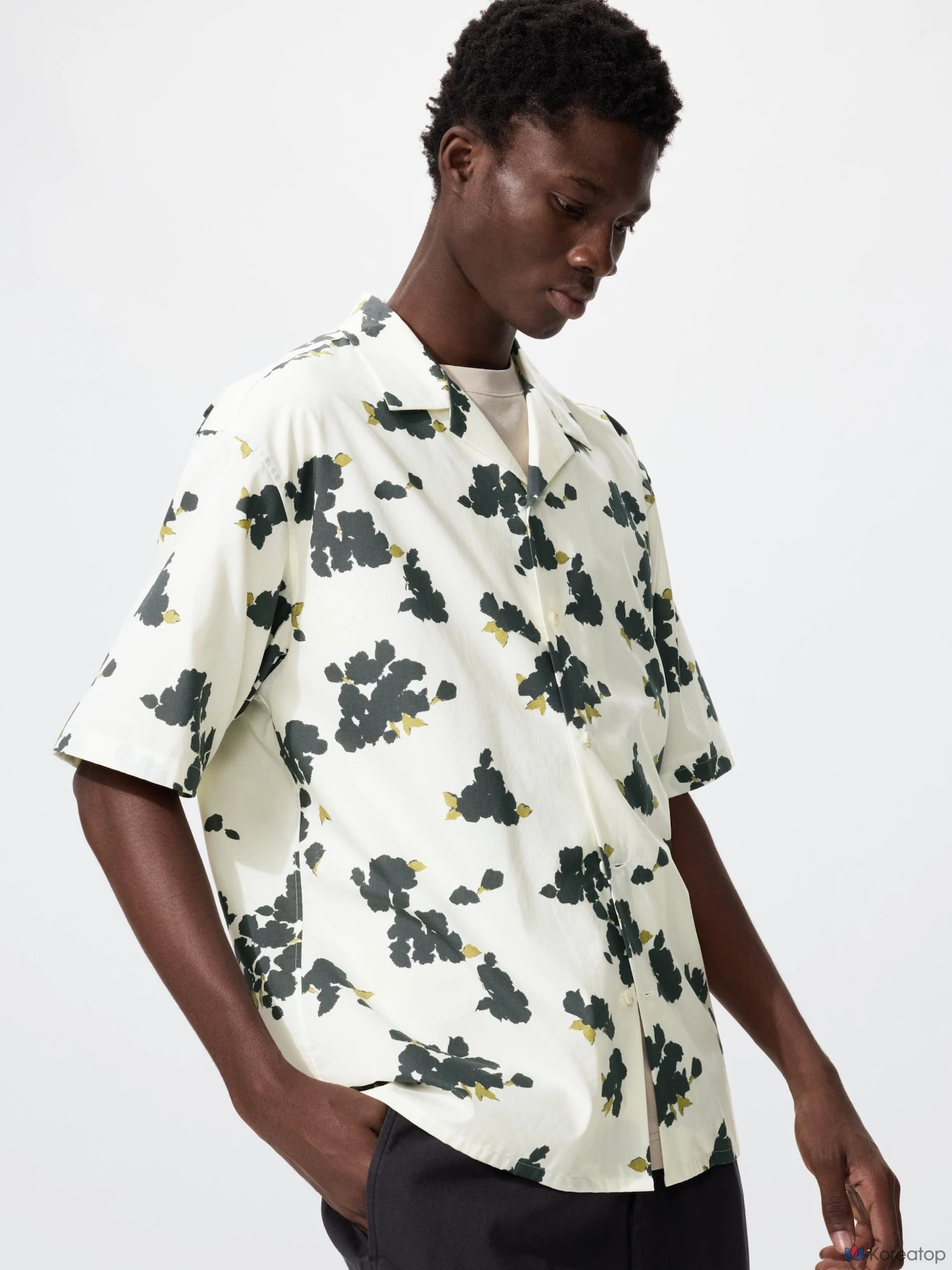 Рубашка Uniqlo Open Collar Shirt с коротким рукавом, принт A