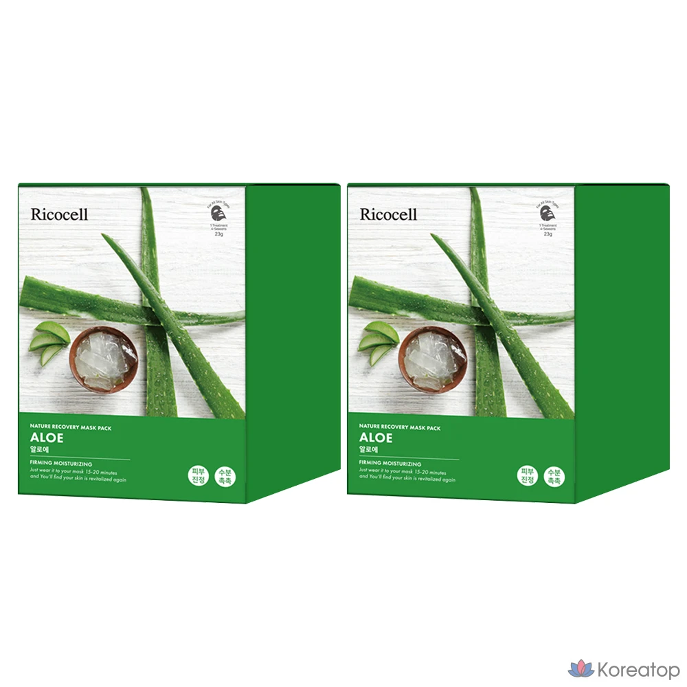 Набор восстанавливающих масок Ricocell Nature Recovery Mask Pack с алоэ вера, 30 штук, 2 упаковки.