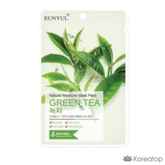 Набор натуральных масок для лица Eunyul с зеленым чаем, 50 штук, 1 упаковка.