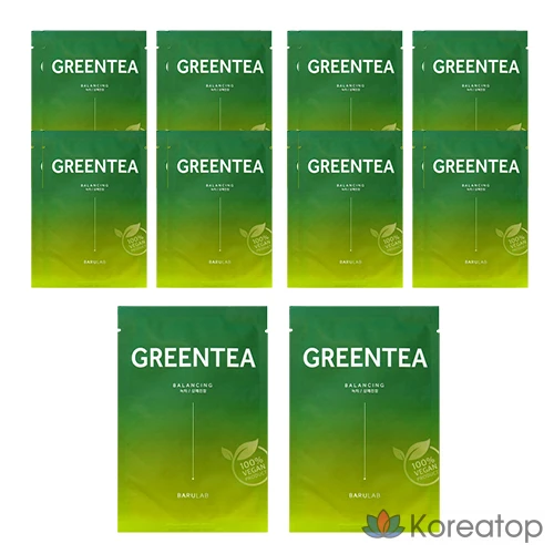 Маска для лица Barulab The Clean Mask Pack с освежающим и успокаивающим эффектом зеленого чая, 23 г, 1 упаковка, 10 штук.