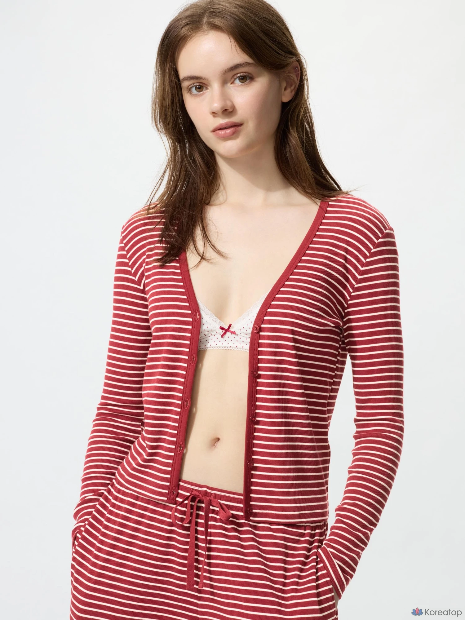 Кардиган Uniqlo Rib V-Neck Cardigan, в полоску