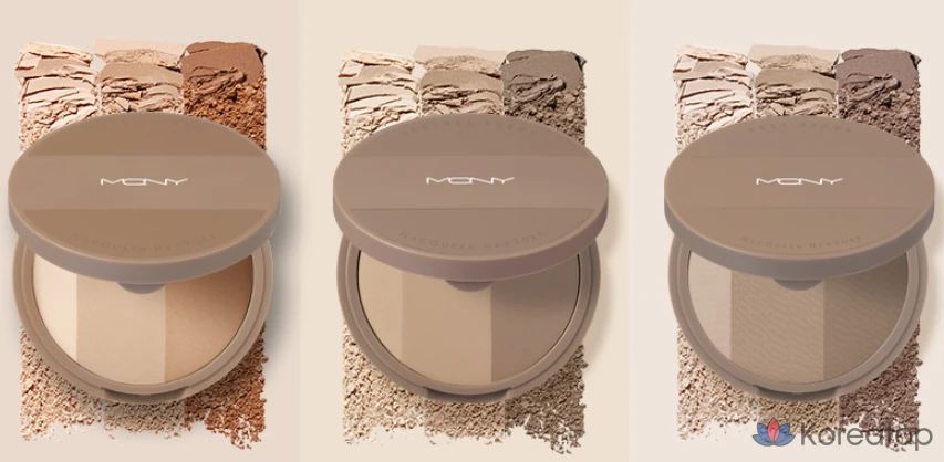 Набор для растушевки Mqny New York Fake Up 3-Color Shading 9 г + кисть для растушевки, бежево-коричневый, 1 шт., фото 6