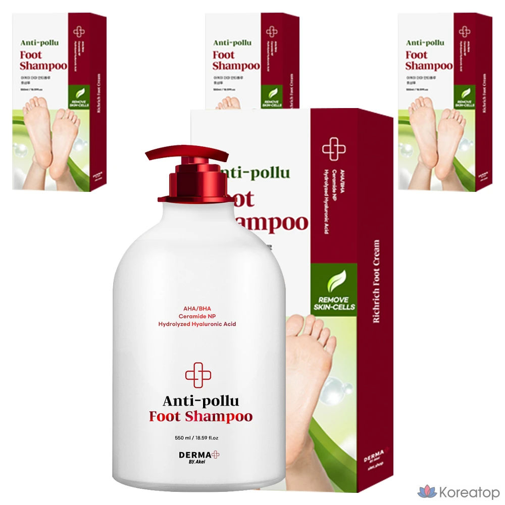 Шампунь для ног Akei Derma+ против загрязнения воздуха, 1 упаковка, 4 флакона, 550 мл