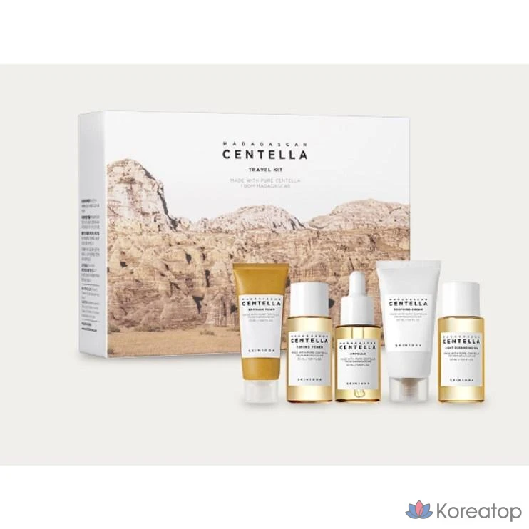[skin1004] Дорожный набор с экстрактом центеллы Мадагаскара, 5 предметов (пенка + тоник + ампула + крем + очищающее масло)