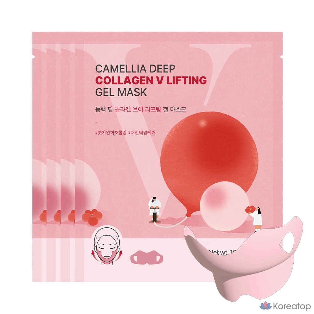 Гелевая маска Round Lab Camellia Deep Collagen V Lifting Gel Mask, 10 г, 4 шт., 1 упаковка.