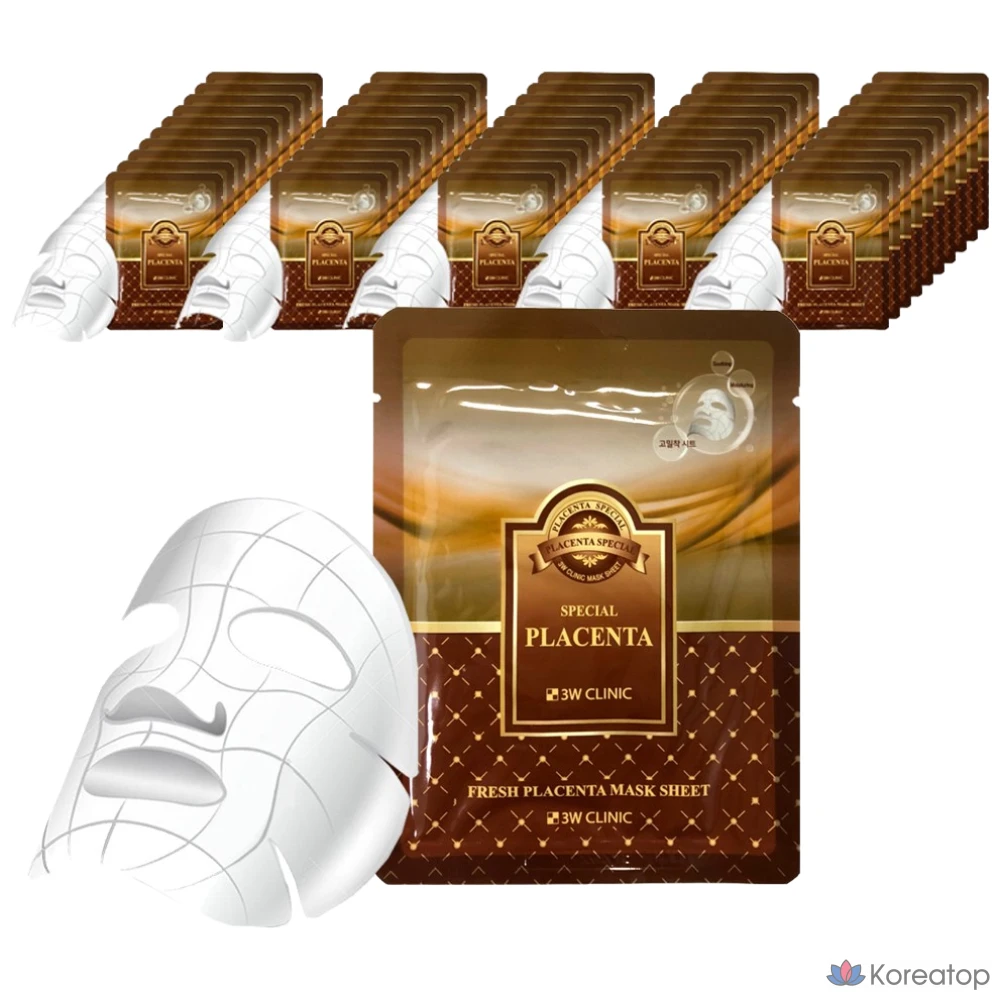 Маска для лица 3W Clinic Fresh Placenta Mask Sheets, 50 листов, 50 штук, 1 упаковка.
