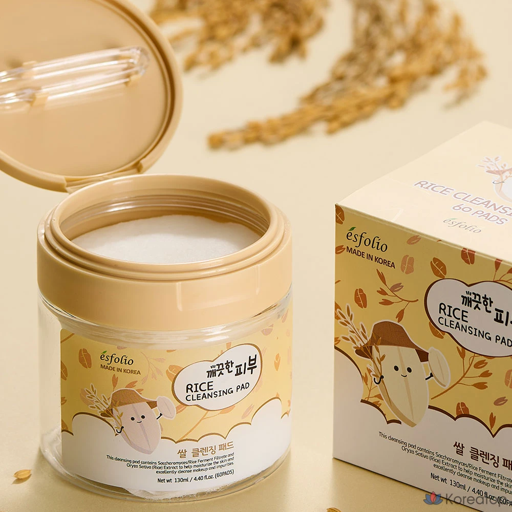 Рисовые очищающие подушечки Esfolio, Средней интенсивности, Очищение рисовой водой, 1 упаковка, 60 листов