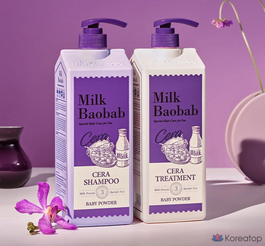 Детская присыпка Milk Baobab Cera Shampoo 1200 мл x 1 шт. + Средство для ухода Cera Treatment 1200 мл x 1 шт., 1 комплект