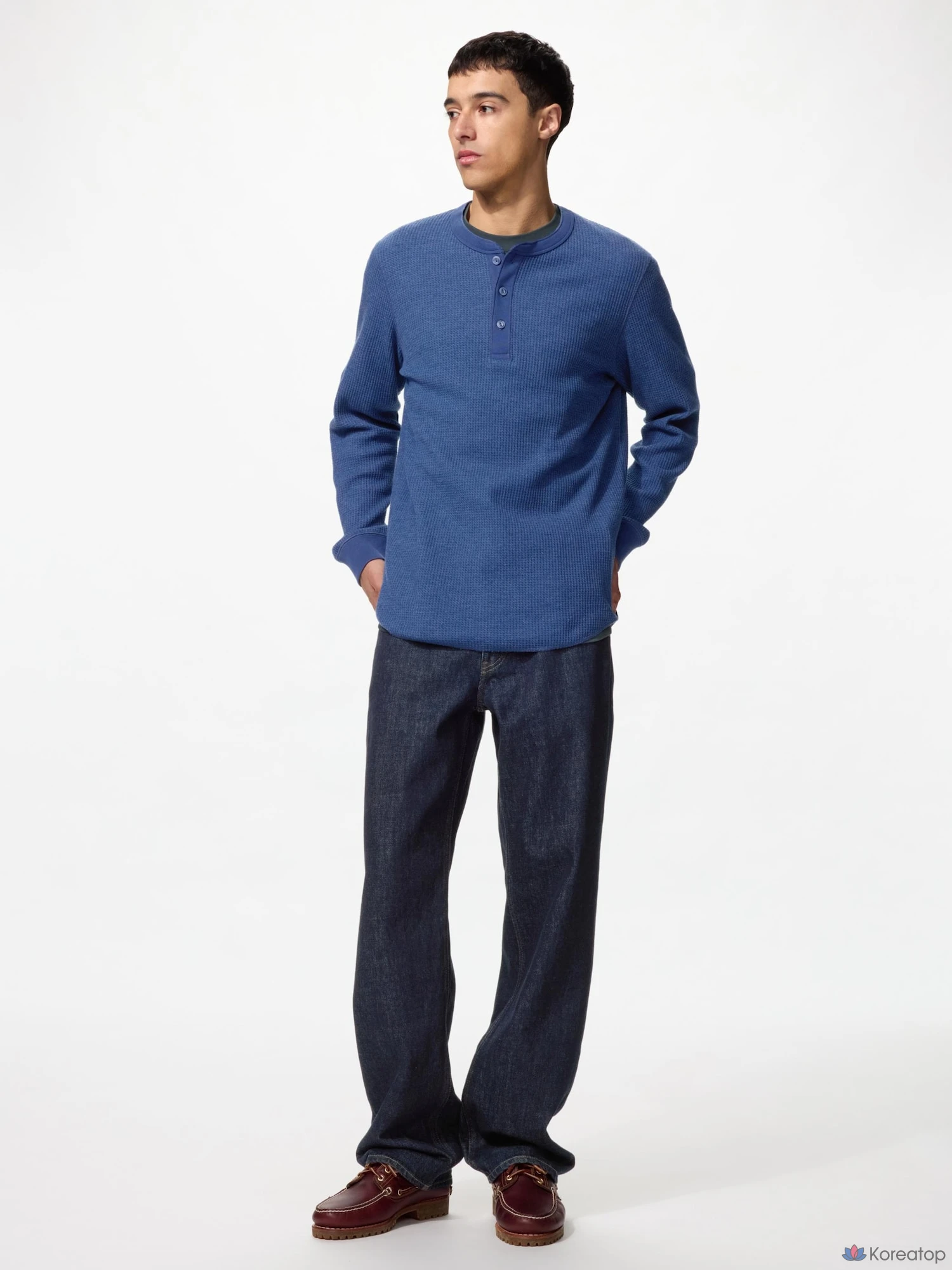 Лонгслив Uniqlo Waffle Henley Neck T-Shirt