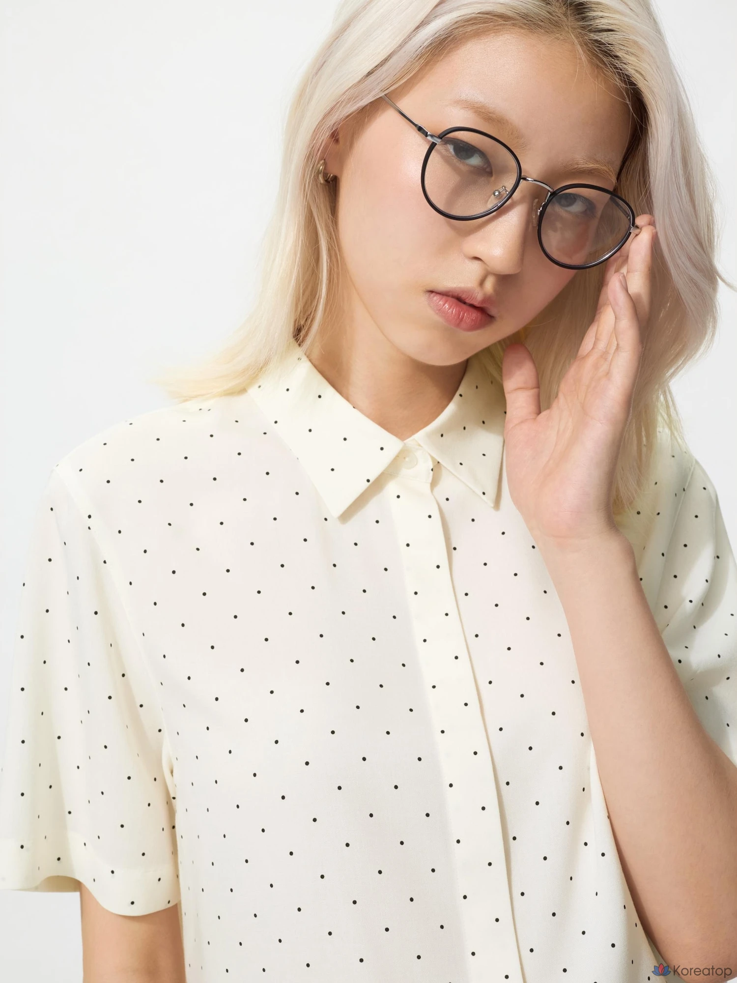 Блузка Uniqlo Rayon Blouse Short Sleeve, в горошек