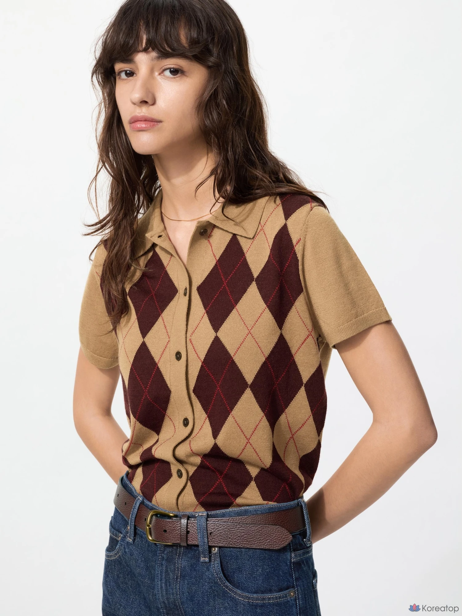 Кардиган Uniqlo Merino Blend Polo Cardigan Short Sleeve Argyle