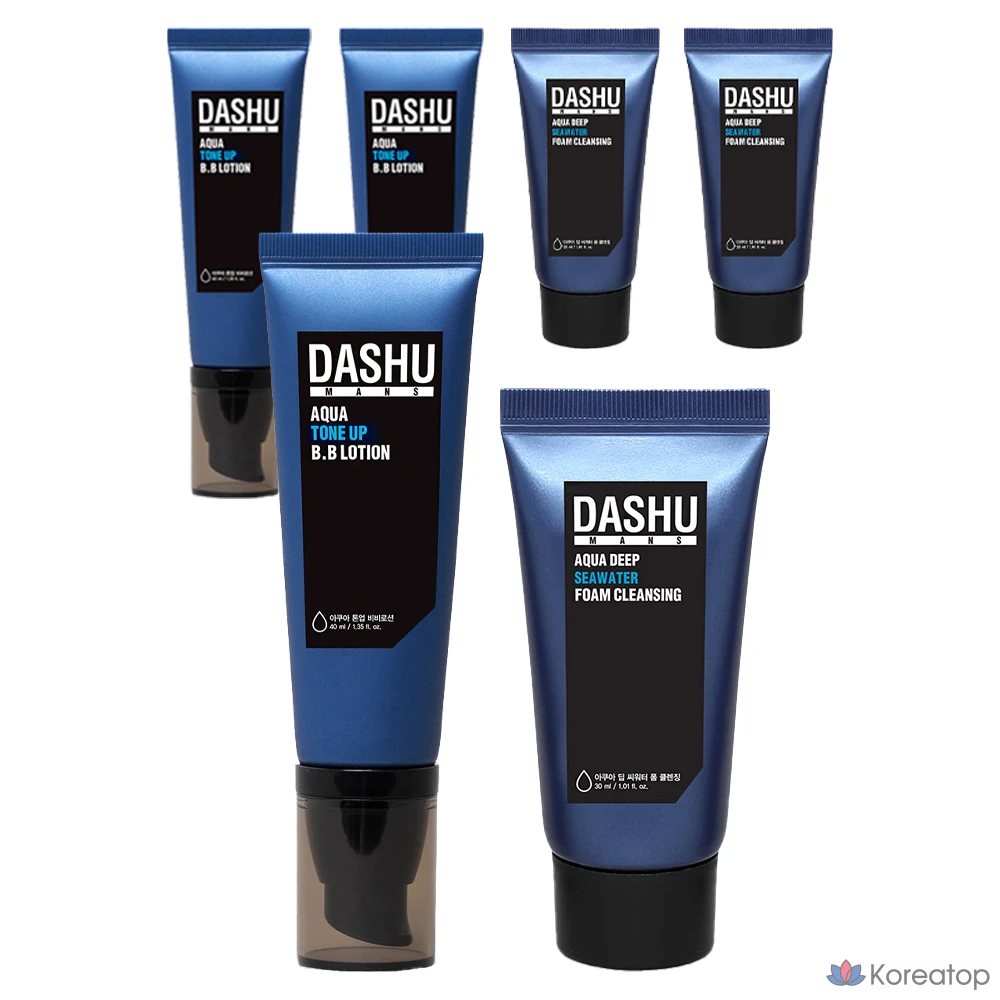 Набор из 3 предметов: BB-лосьон DASHU Men's Aqua Tone-Up 40 мл + пенка для умывания DASHU Men's Aqua Deep Sea Water 30 мл.