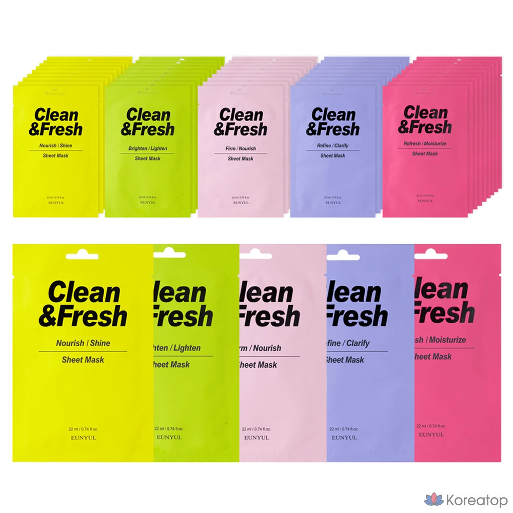 Тканевые маски для лица Eunyul Clean & Fresh Sheet Mask Radiance, 5 видов, набор из 10 штук, 4 штуки.