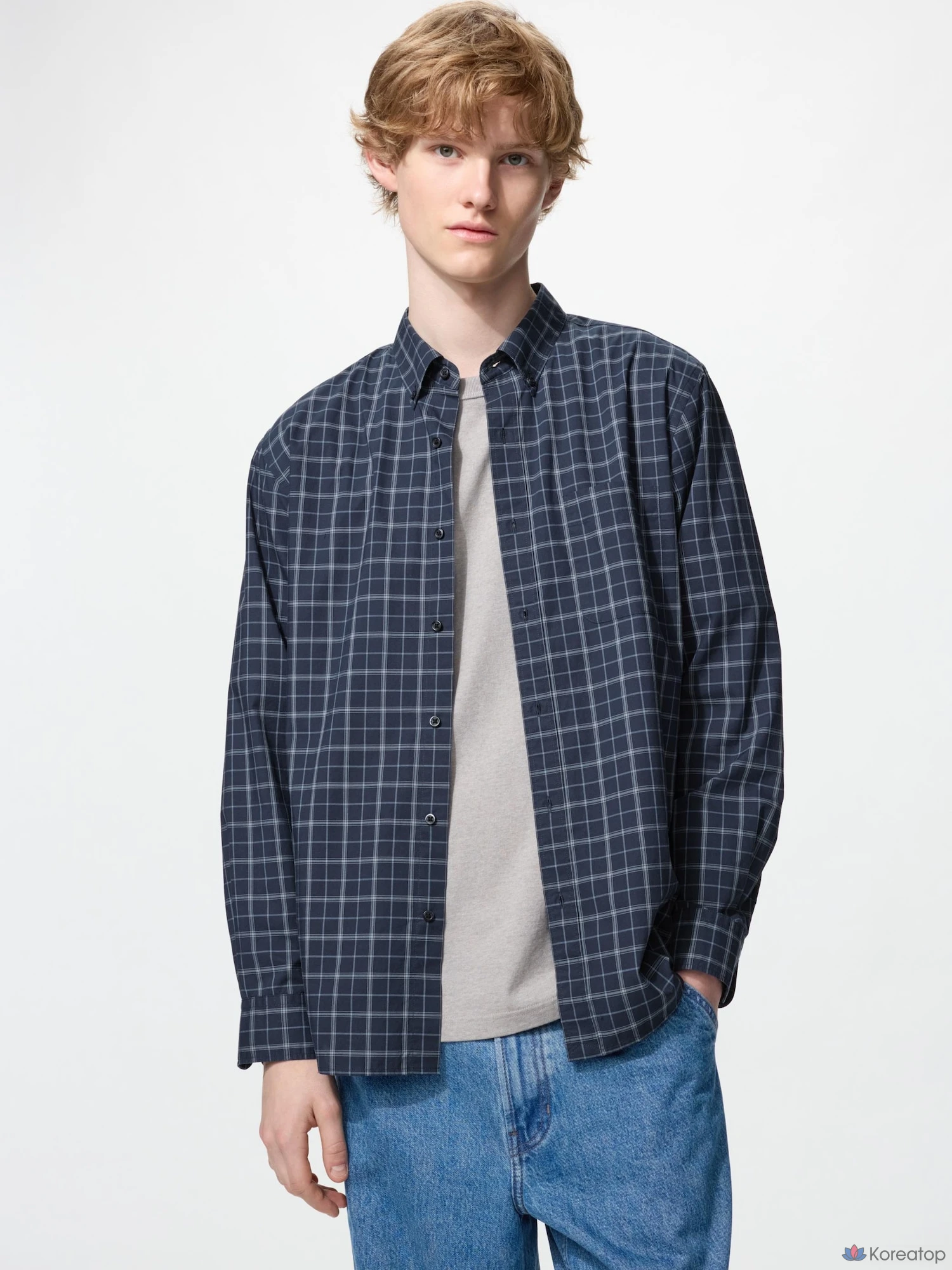 Рубашка Uniqlo Broadcloth Shirt (Button-Down Collar) Check E