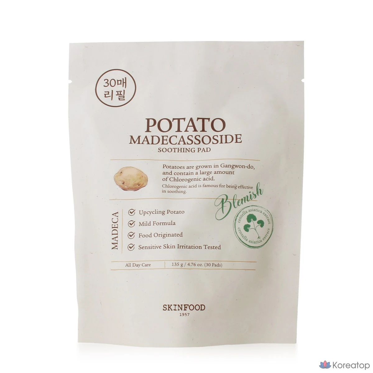 Успокаивающие подушечки Skinfood с картофельным мадекассозидом, 30 листов, 1 упаковка