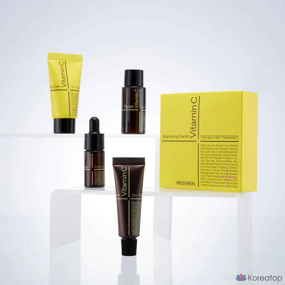 Набор для осветления кожи Mediheal Vita Brightening Trial Kit: очищающая пенка 30 мл + тоник 30 мл + сыворотка 10 мл + крем 20 мл (1 комплект).